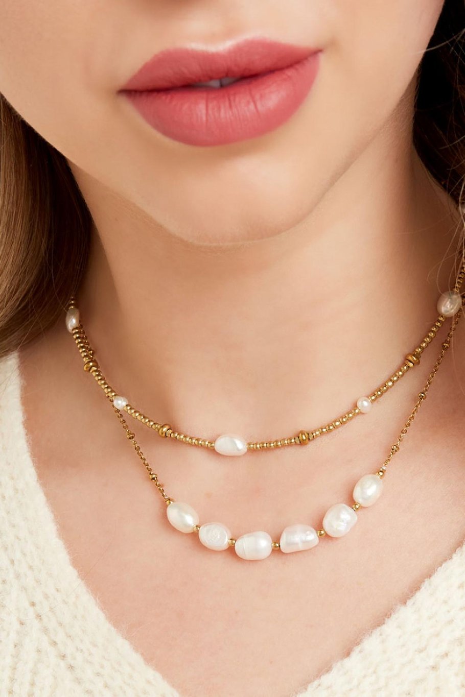 Necklace beads and pearl Gold Color Stainless Steel Picture3